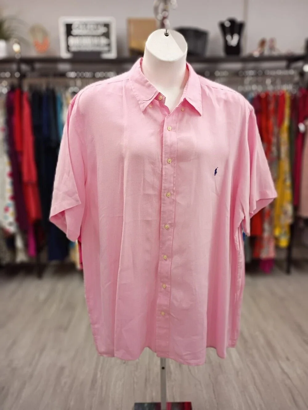 Polo by Ralph Lauren LINEN untucked Fit Pink Short-Sleeve Button-Down Shirt